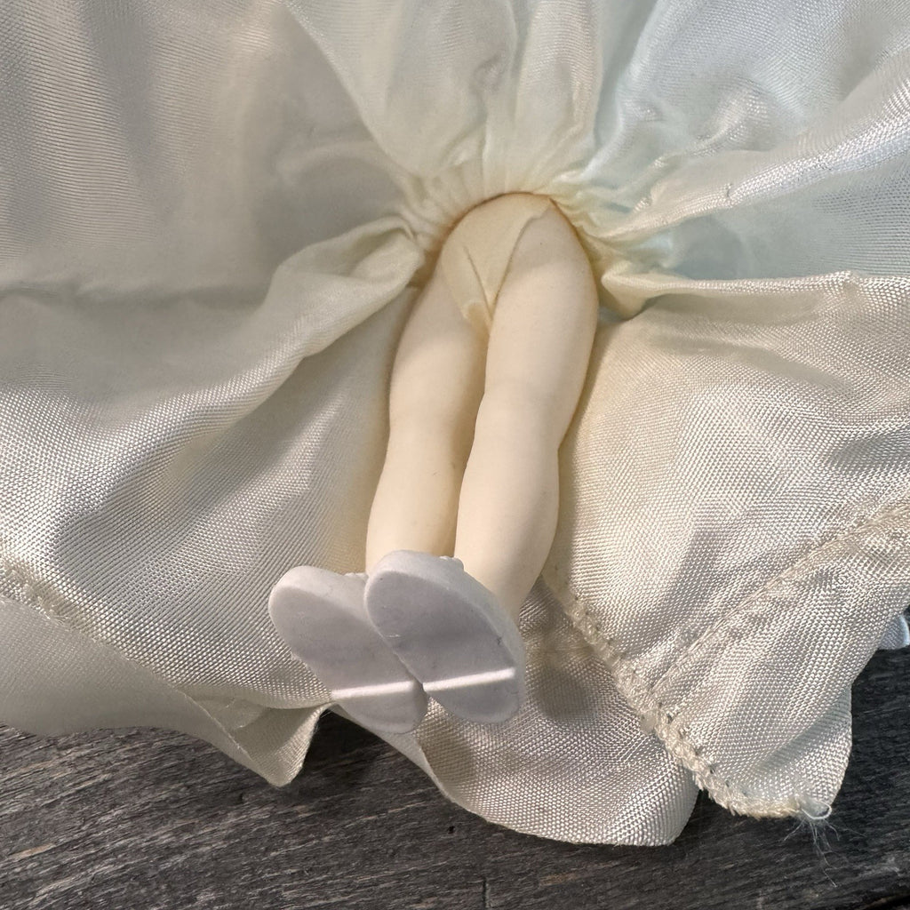 Vintage 8" Sleepy Eye Bride Doll Cream Satin Gown Silver Trim Made in China