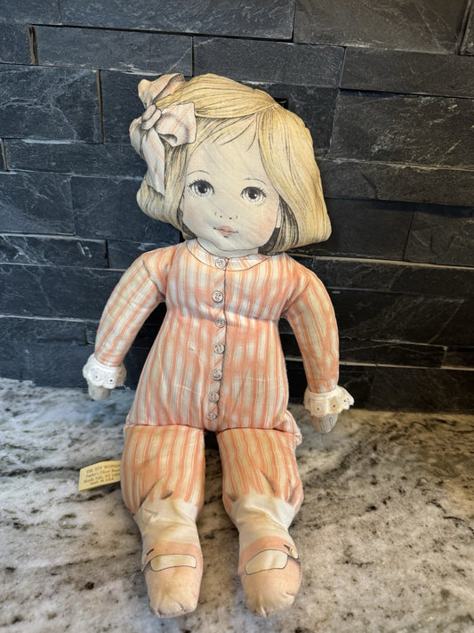 VTG 1984 Valerie Leonard The Toy Works Art Cloth Doll Blonde Blue Eyes Pajamas
