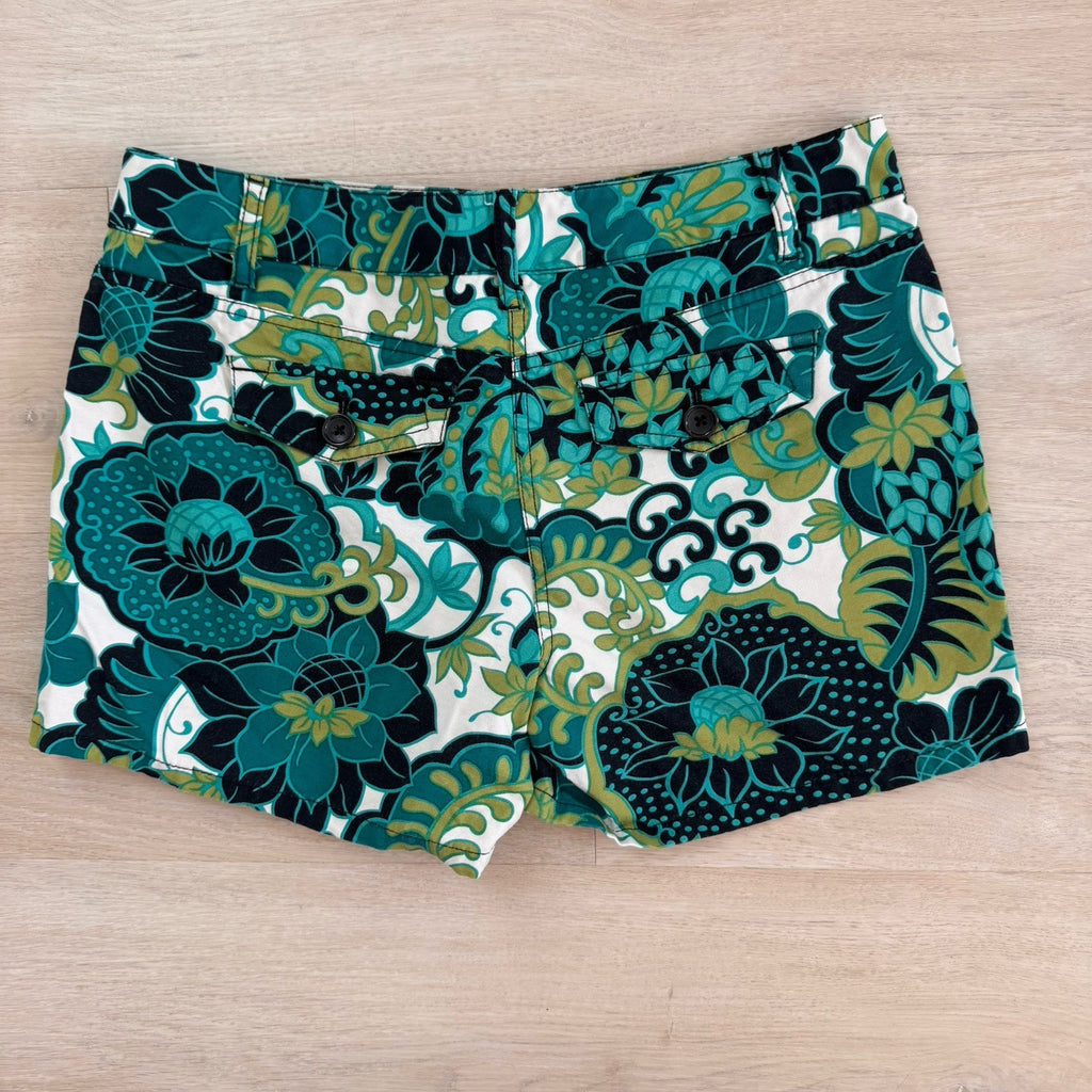 Ann Taylor Women’s Floral Print Shorts Size 4 Green Blue Mod Preppy