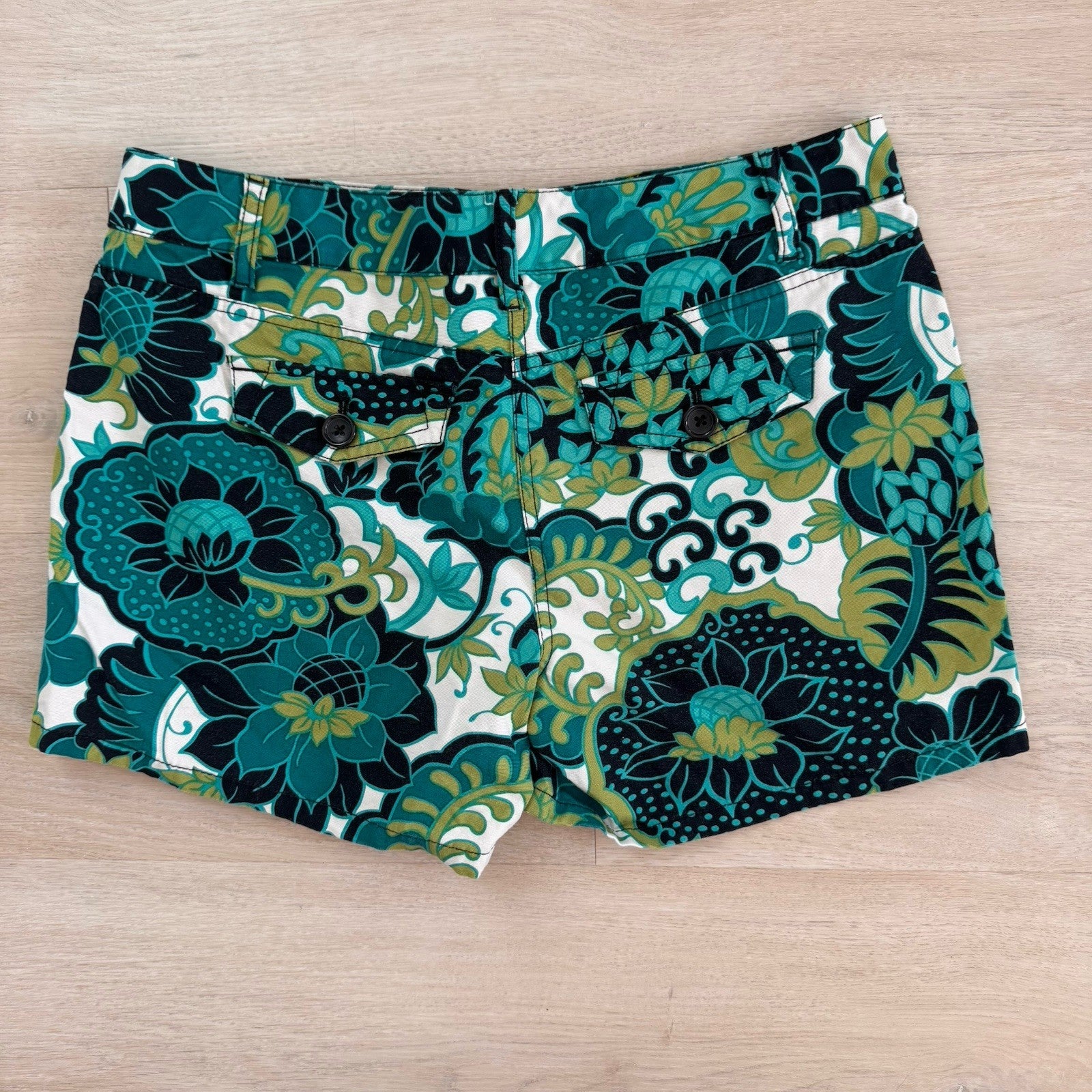 Ann Taylor Women’s Floral Print Shorts Size 4 Green Blue Mod Preppy