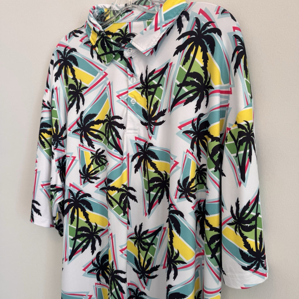 Proud Ninety Golf Polo Shirt Men's Size 3X Retro Palm Tree Geometric 90s Style