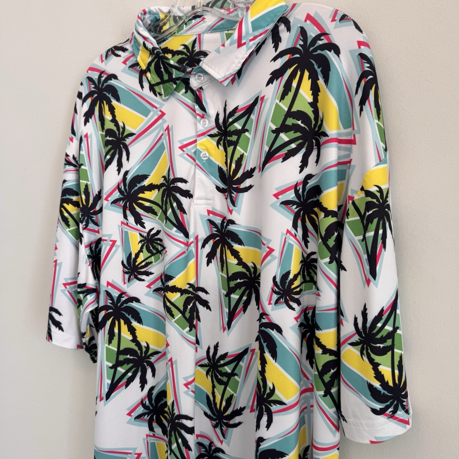Proud Ninety Golf Polo Shirt Men's Size 3X Retro Palm Tree Geometric 90s Style