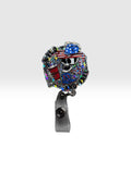 Wild and Free Patriotic Skull Badge Reel Glitter Retractable ID Holder