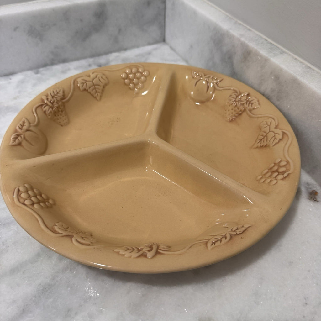 Vintage Ceramic Divided Serving Tray 13" Round 3-Section Appetizer Platter Yello