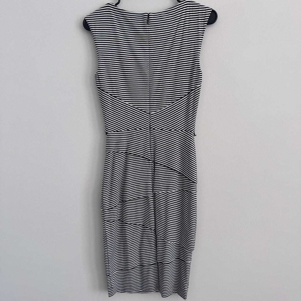 White House Black Market Striped Sheath Dress 14 Black White Ruffle