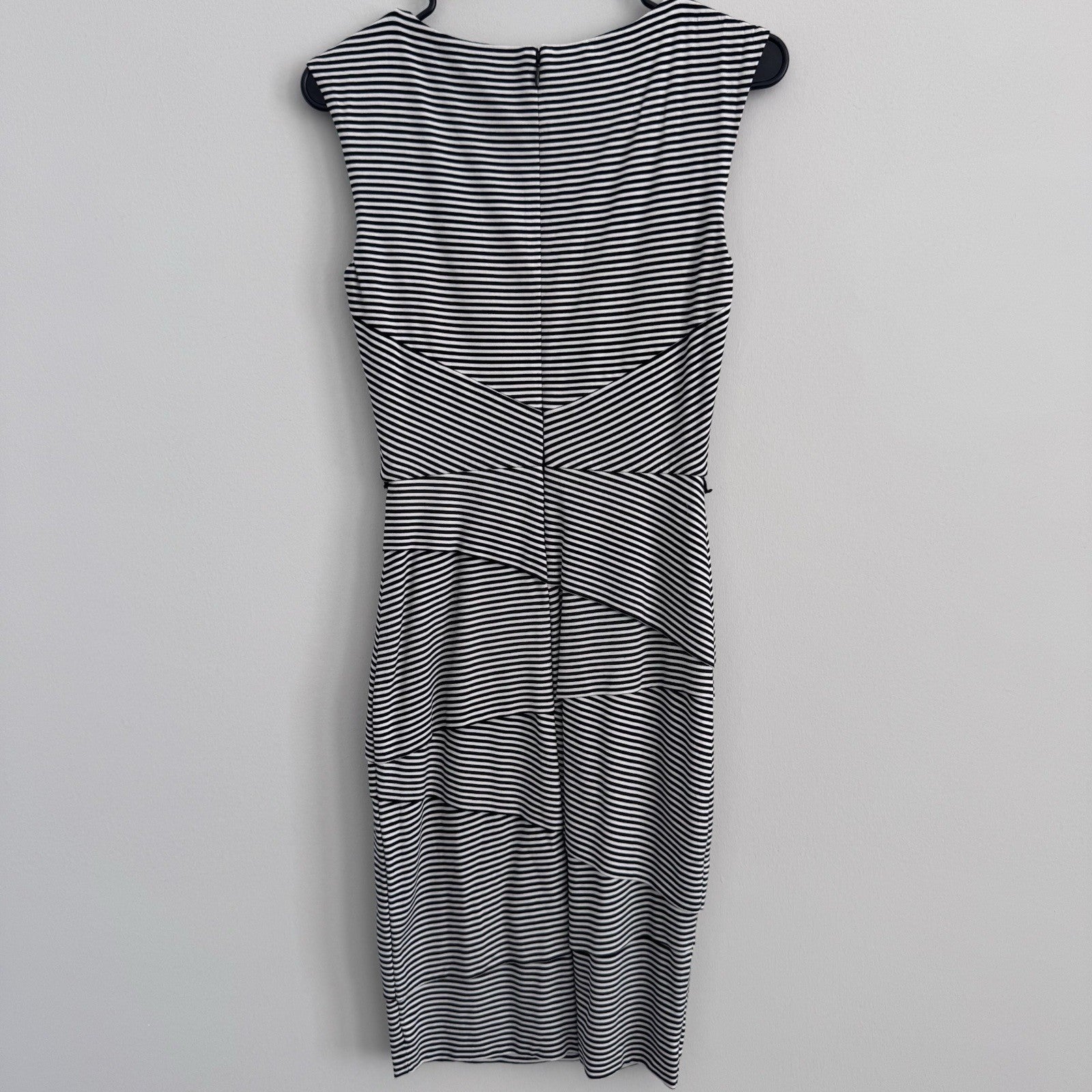 White House Black Market Striped Sheath Dress 14 Black White Ruffle