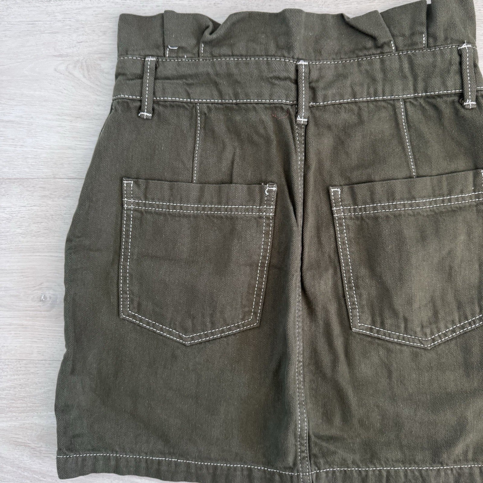 Free People Skirt Womens 4 Olive Green Paperbag Waist Denim Mini Boho