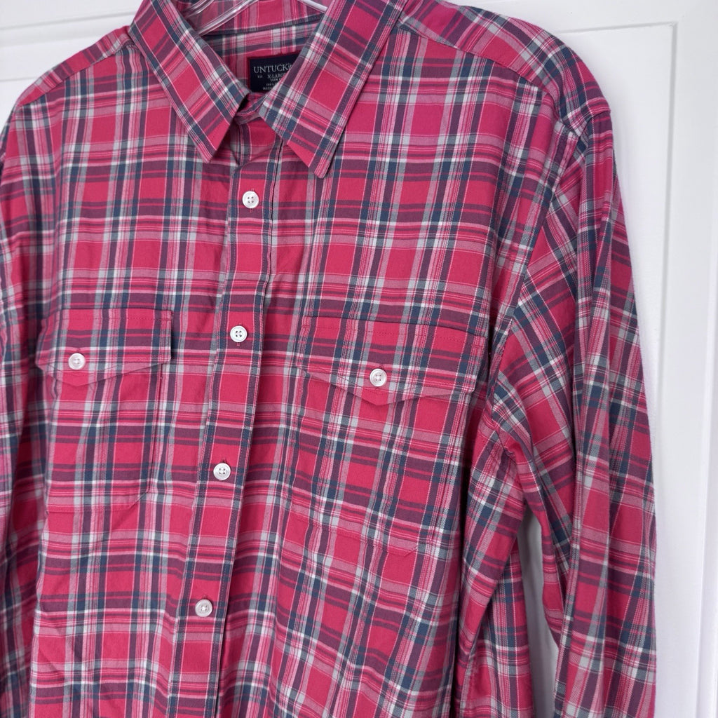 UNTUCKit Men’s XL Slim Fit Plaid Button Down Shirt Red Gray Cotton