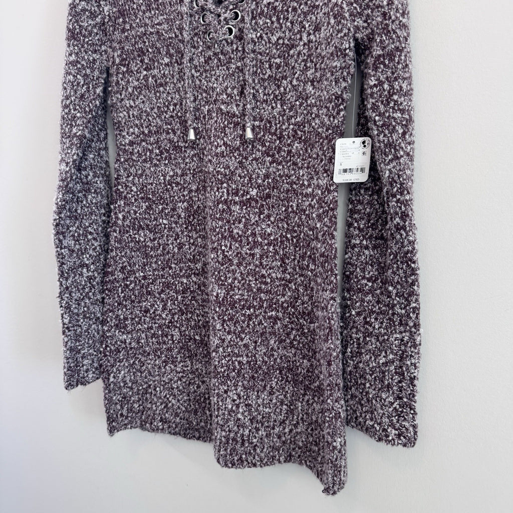 NWT Free People Sweater Dress Small Boucle Lace Up Tunic Boho Cozy Purple Womens