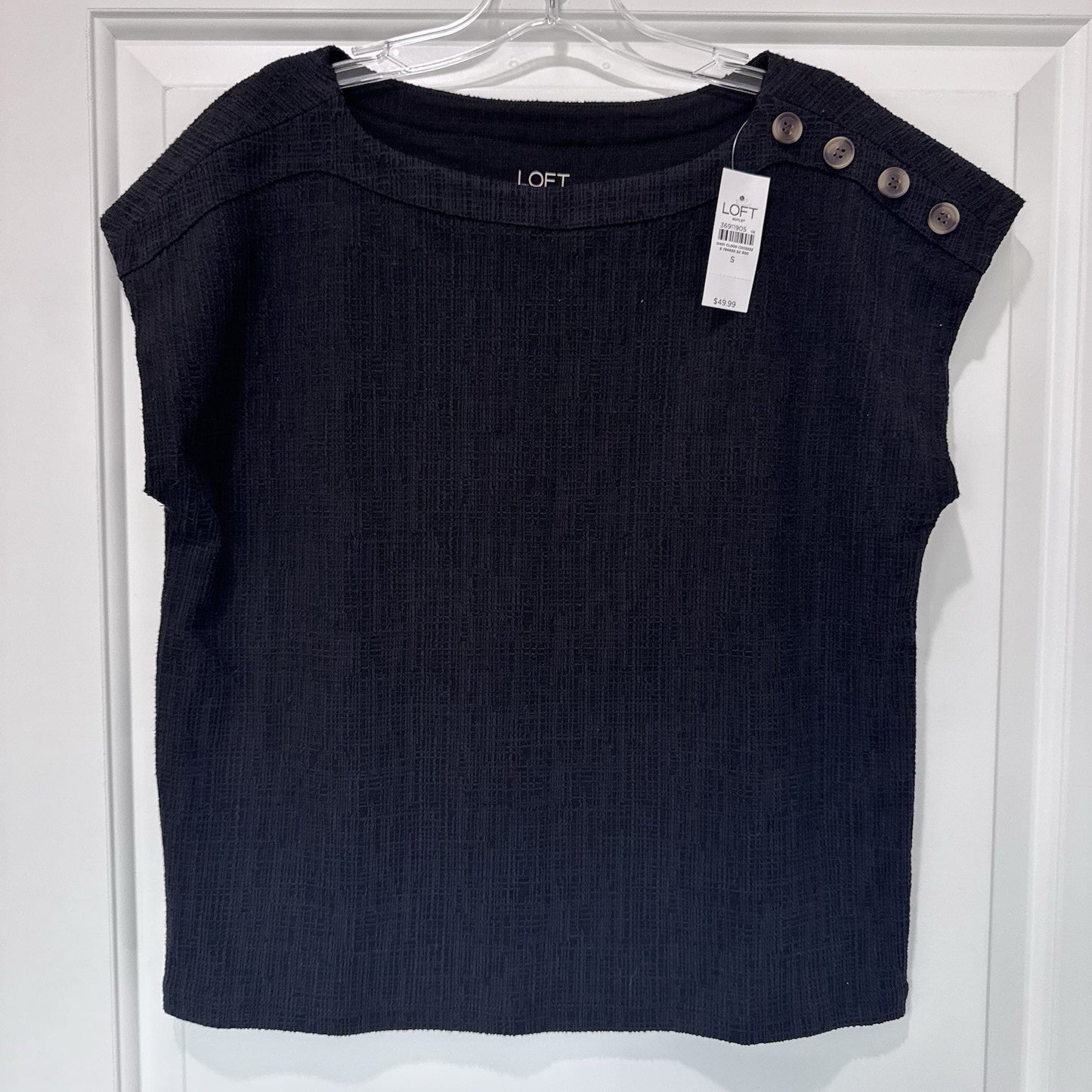 LOFT Outlet Textured Button Shoulder Top Black Sleeveless Blouse Women Small NWT