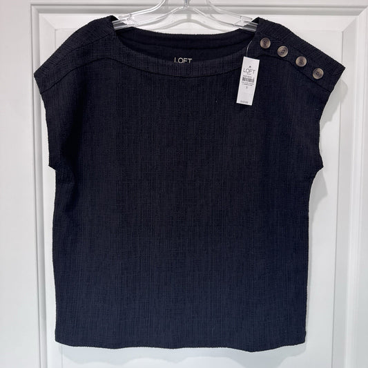 LOFT Outlet Textured Button Shoulder Top Black Sleeveless Blouse Women Small NWT