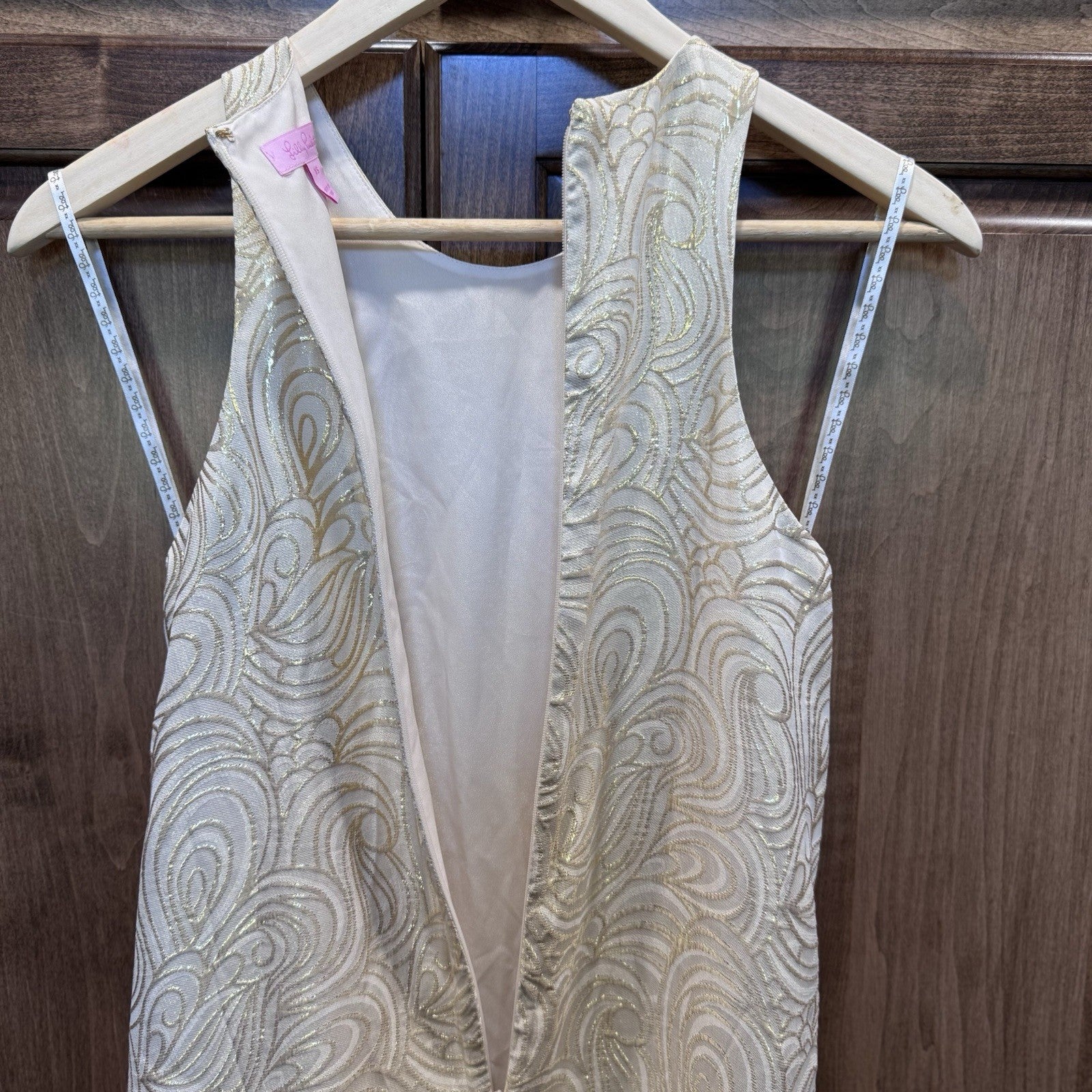 Lilly Pulitzer Gold Embellished Shift Dress XS | Metallic Silk Blend Party 