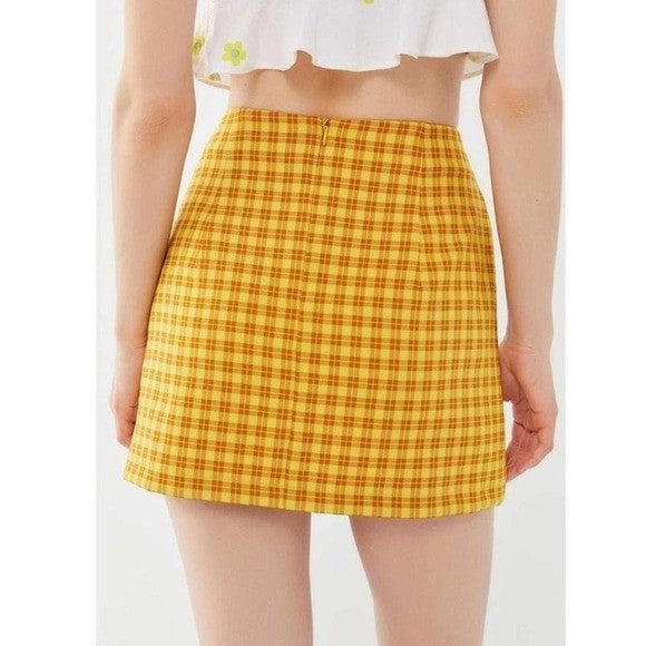 Urban Outfitters Gretchen Plaid Pelmet Mini Skirt in Yellow Size Large