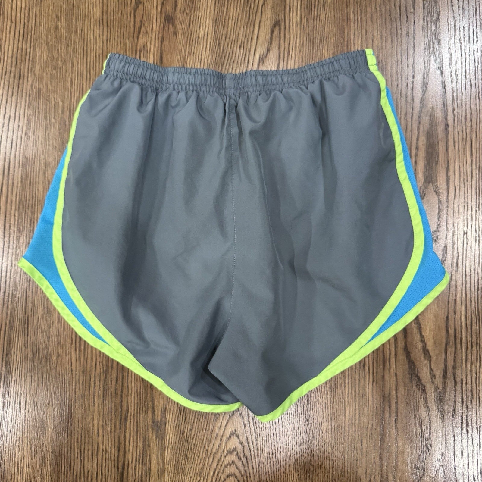 Nike Dri-Fit Tempo Running Shorts Women’s Small Gray Blue Neon Trim Mesh