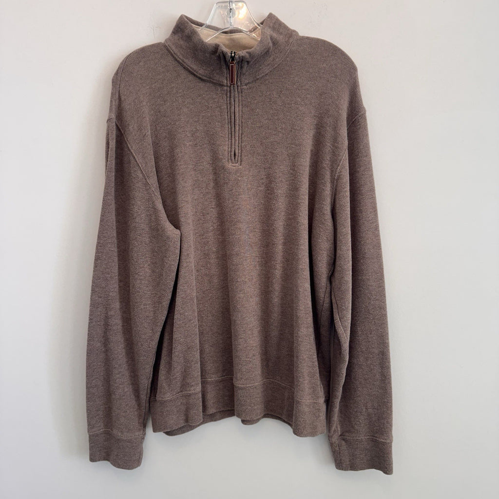 Lands' End Men’s Large Brown Drifter Quarter Zip Cotton Sweater Mock Neck