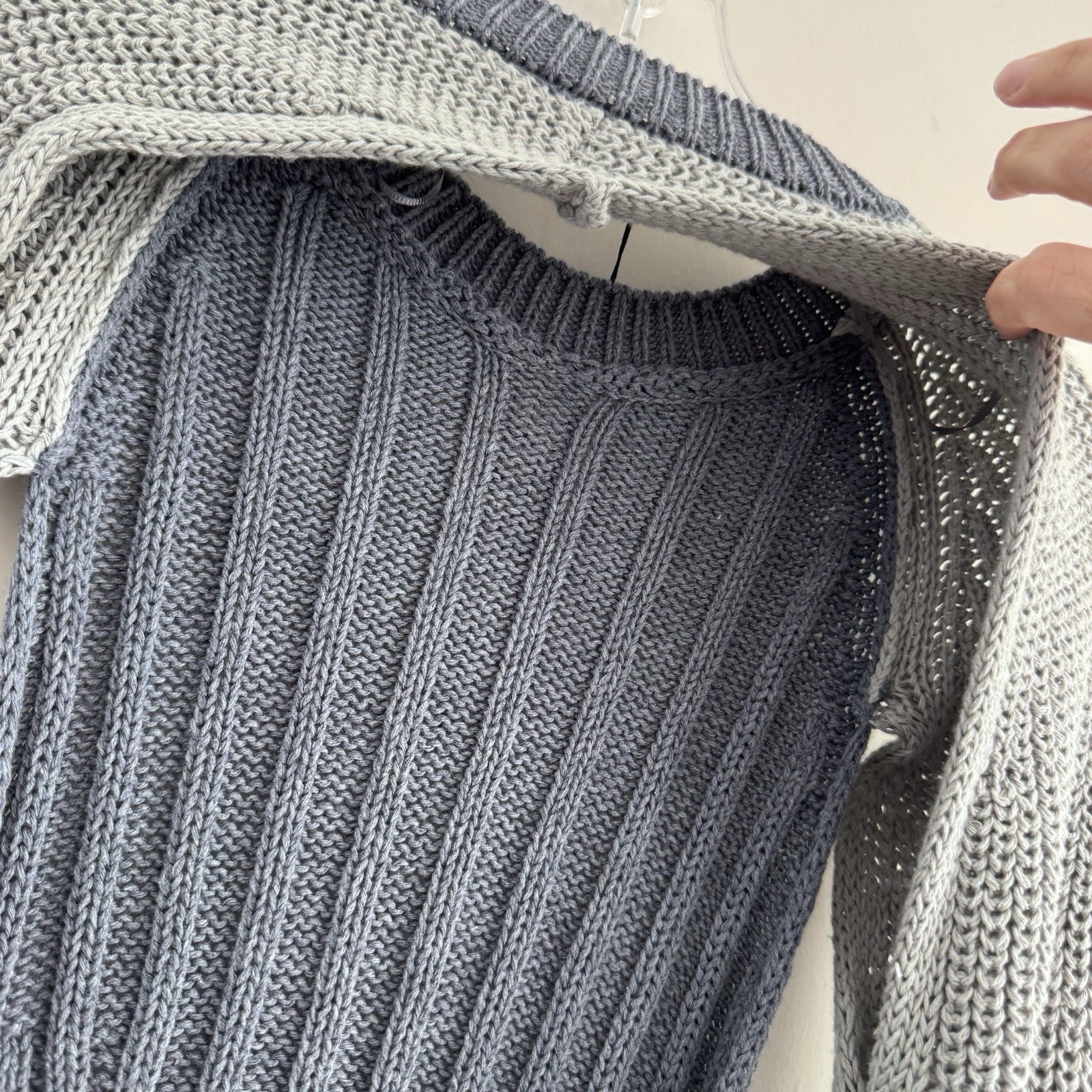 Zara Knit Tie Back Sweater Blue Gray Colorblock Long Sleeve Size M NWT 