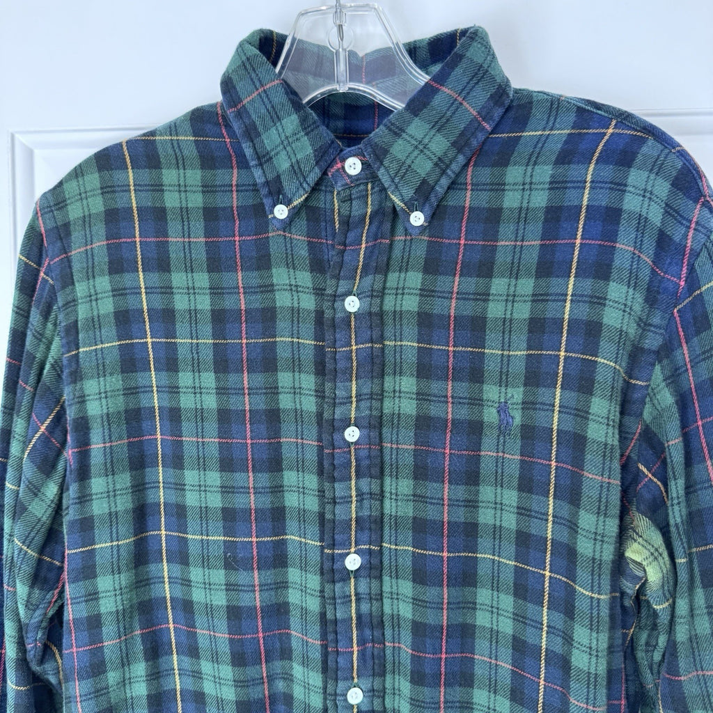 Ralph Lauren Men’s Custom Fit Plaid Flannel Shirt Size S Green Blue Cotton