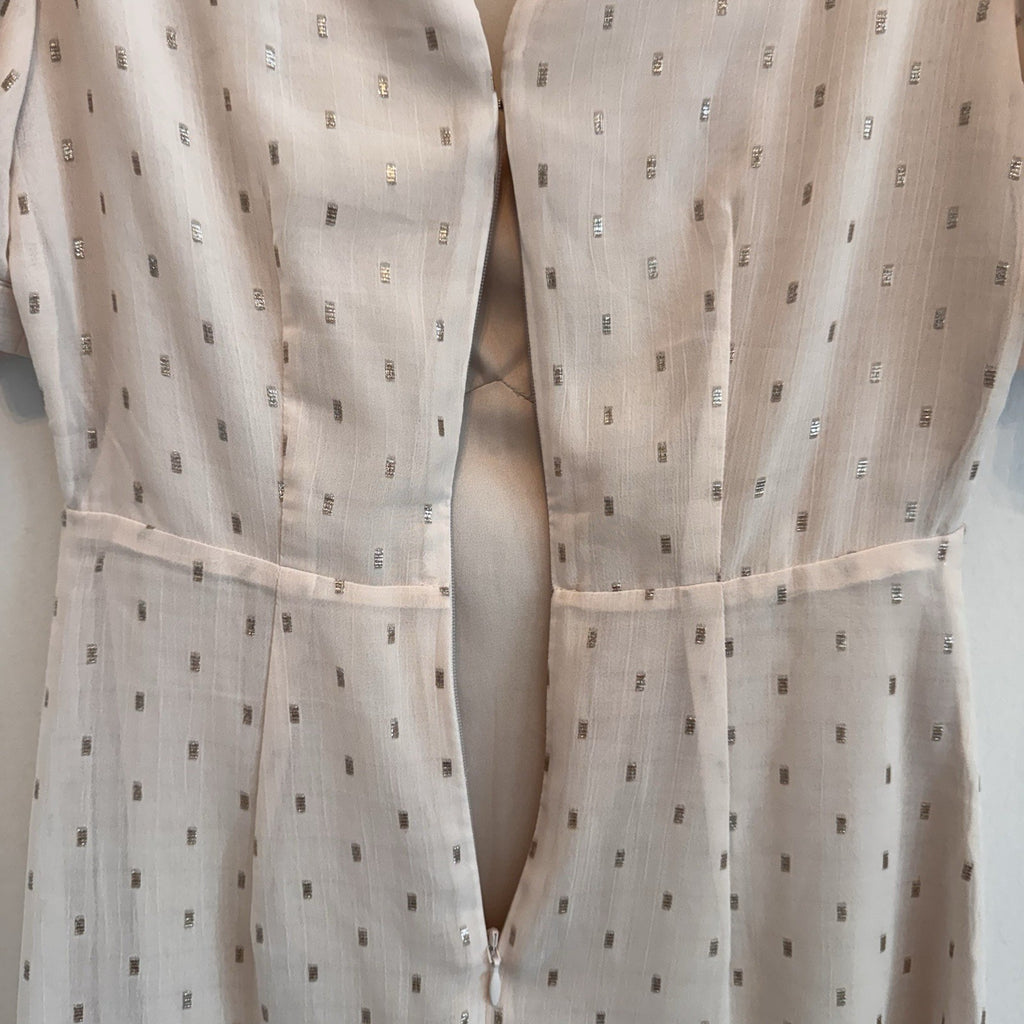 EXPRESS Womens XS, Pink Dress, Metallic Dot Puff Sleeve Fit & Flare, Pre-owned