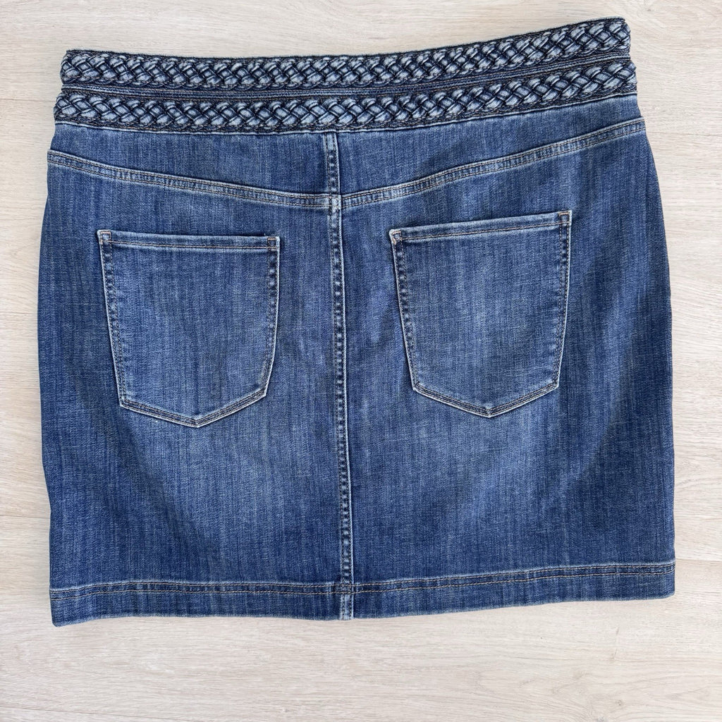 WHBM Denim Mini Skirt 14 Braided Waist Provence Authentic NWT
