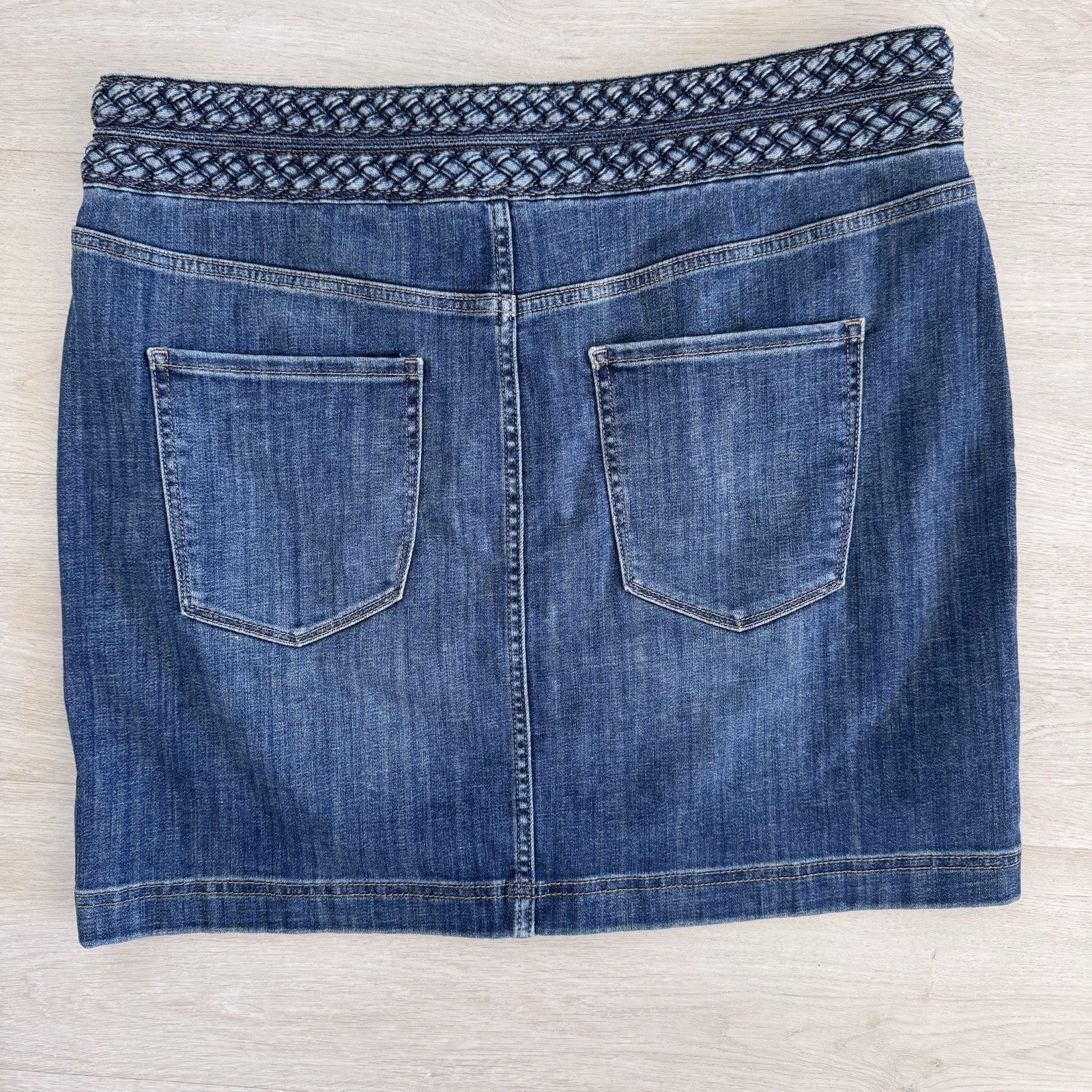 WHBM Denim Mini Skirt 14 Braided Waist Provence Authentic NWT