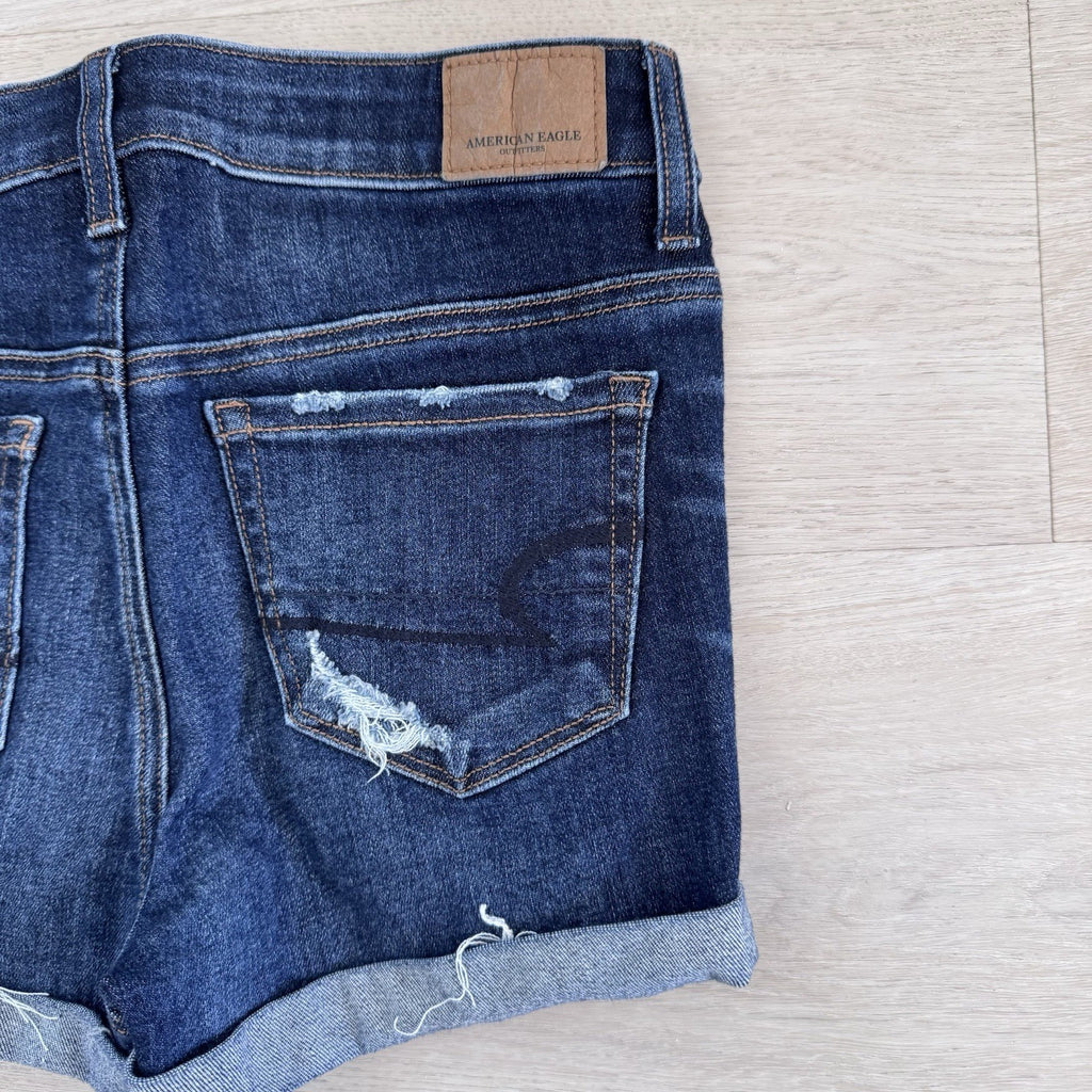 American Eagle Women’s Hi Rise Shortie Shorts 0 Distressed Stretch