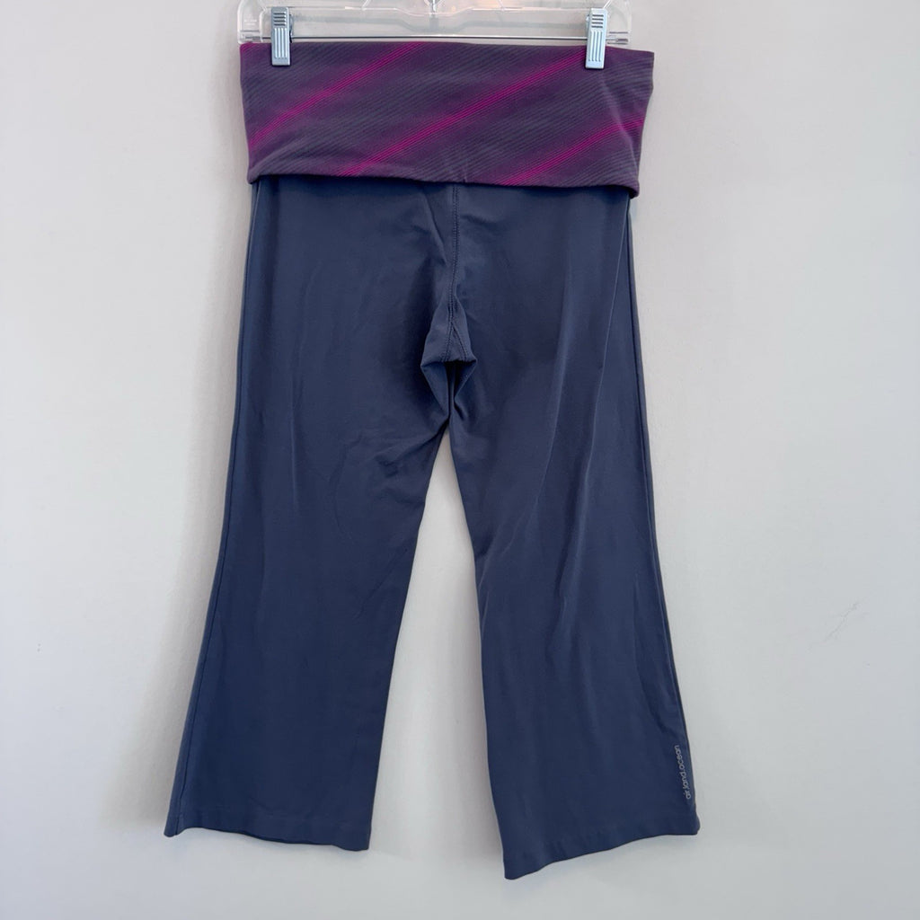 Alo Yoga Air Land Ocean Crop Yoga Pants Grey Pink Stripe Fold Over Waist Medium