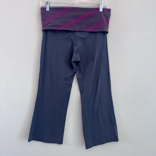 Alo Yoga Air Land Ocean Crop Yoga Pants Grey Pink Stripe Fold Over Waist Medium