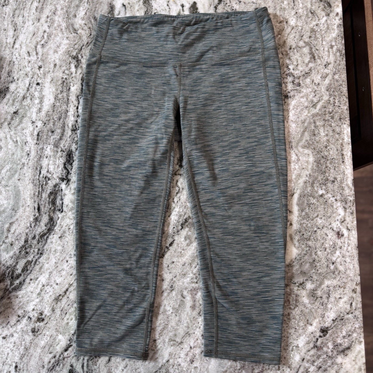 Athleta Leggings Medium Gray Blue Striped Supplex Nylon Lycra Stretch Pants
