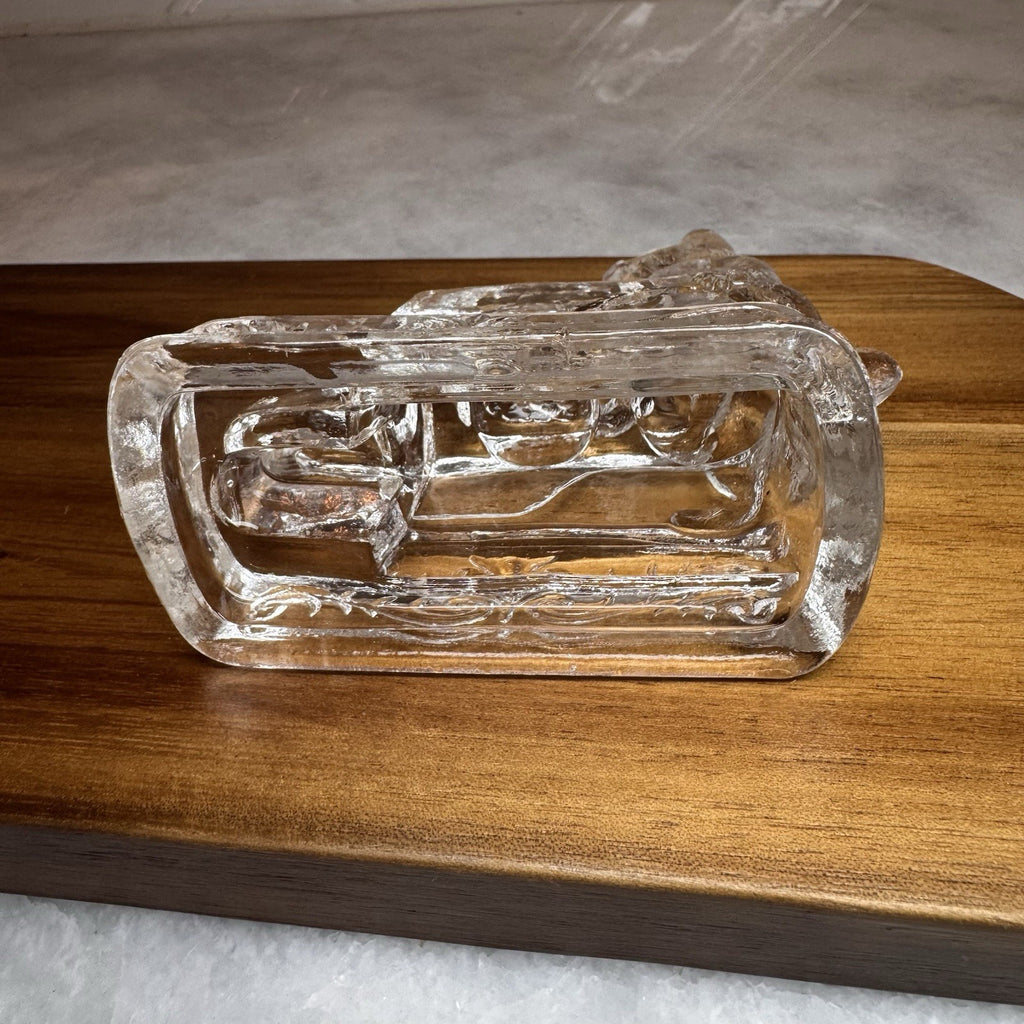 Vintage Clear Pressed Glass Bunny Rabbit Figurine Pushing Cart Wheelbarrow