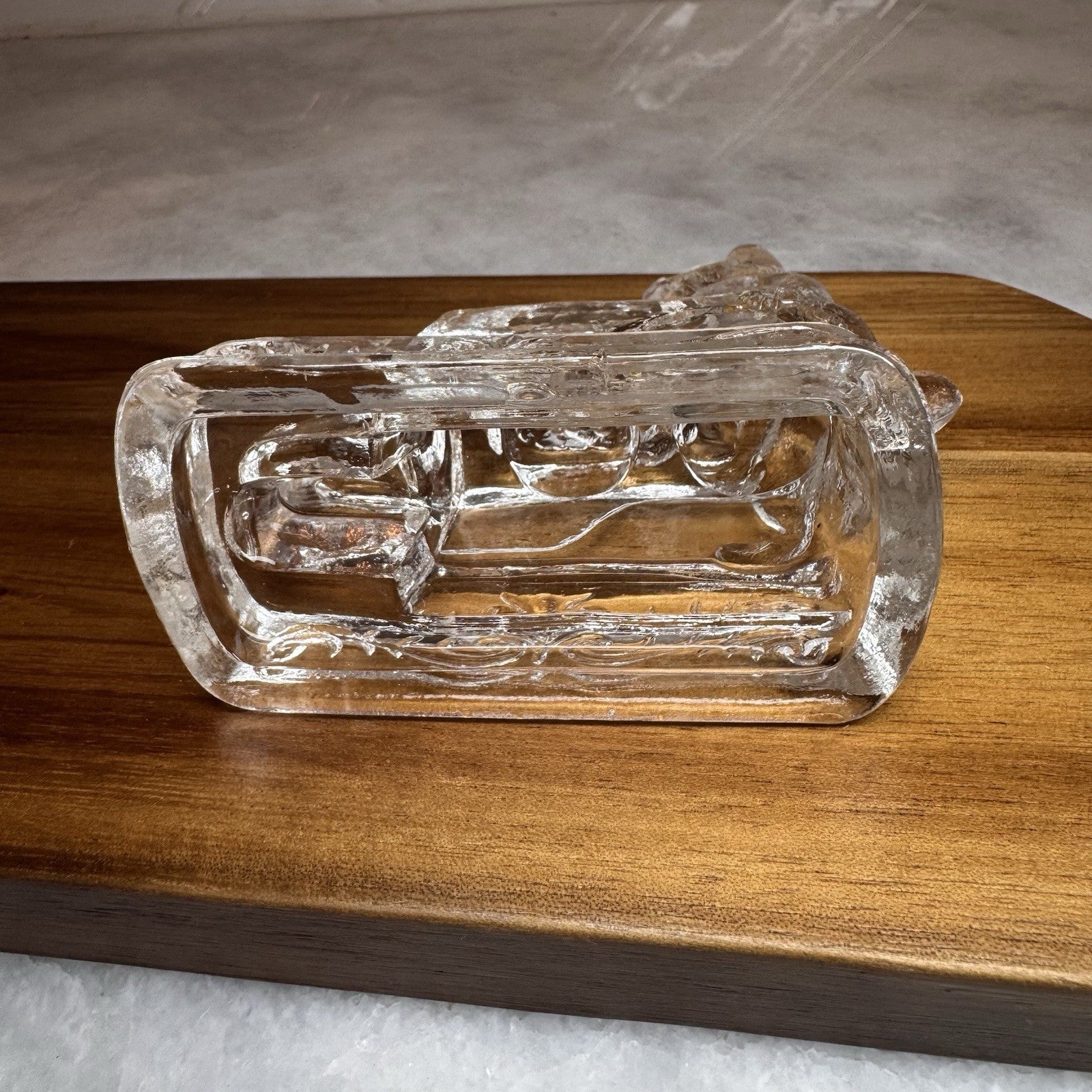 Vintage Clear Pressed Glass Bunny Rabbit Figurine Pushing Cart Wheelbarrow