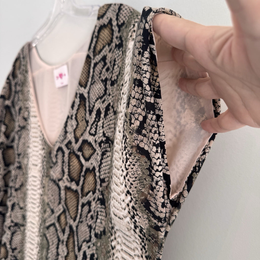 Buddy Love Snake Print Shift Dress Medium Pink Tan V-Neck Lined Women’s