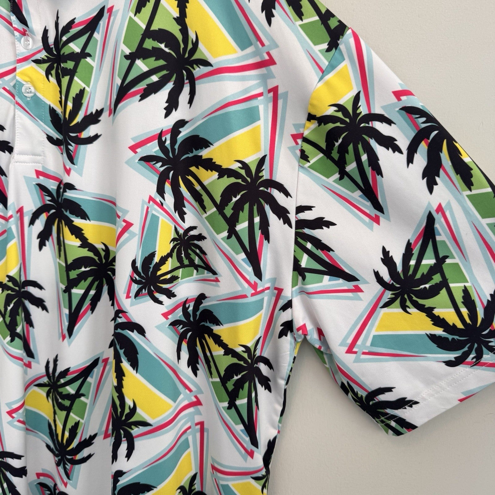 Proud Ninety Golf Polo Shirt Men's Size 3X Retro Palm Tree Geometric 90s Style