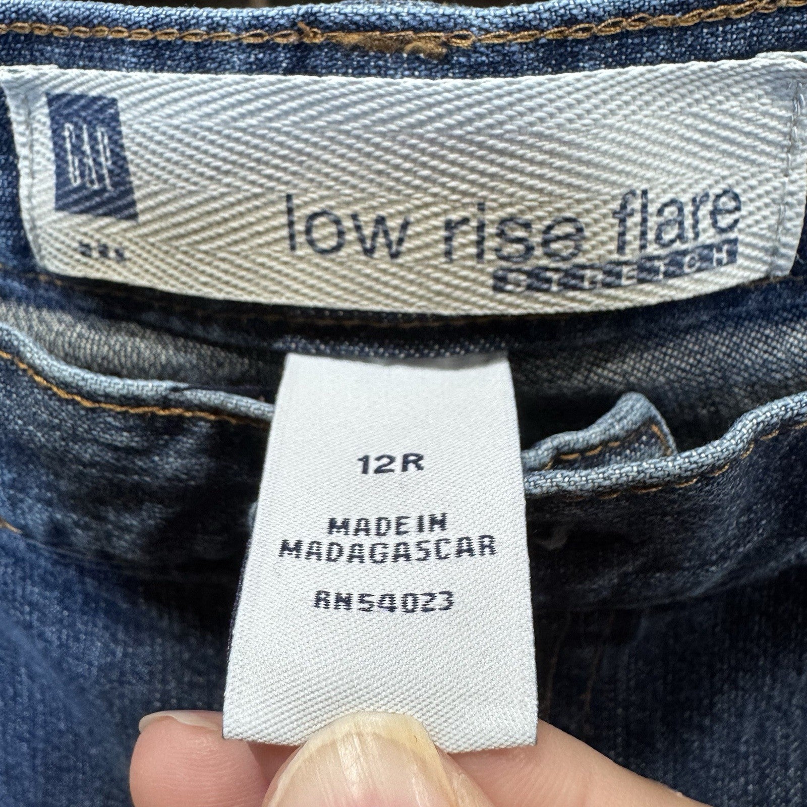 Vintage GAP Low Rise Flare Jeans 12R Blue Y2K Stretch Denim Made in Madagascar