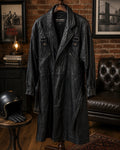 Wilsons Leather Black Trench Coat Mens Medium Belted Vintage Long Jacket