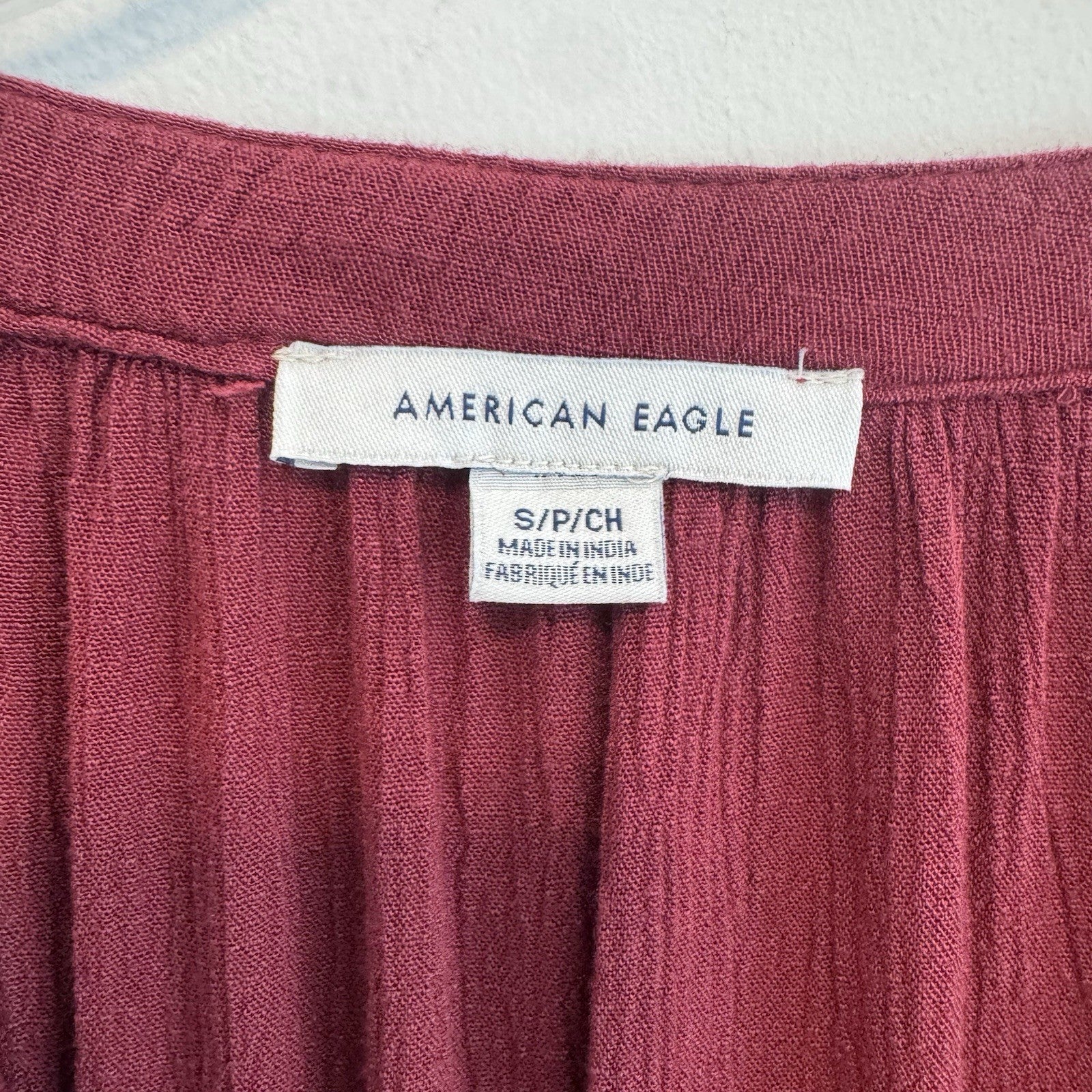 American Eagle Peasant Blouse Womens S Burgundy Embroidered Boho Hippie Casual