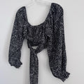 Altar’d State Black Polka Dot Tie Back Crop Top Small Puff Sleeve