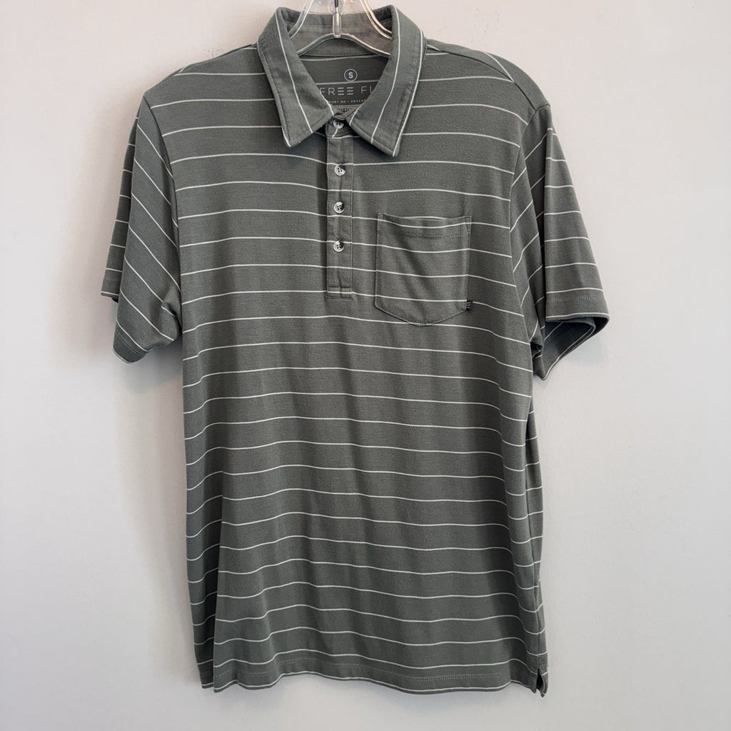 Free Fly Bamboo Performance Polo Shirt Men’s Small Green Striped Pocket