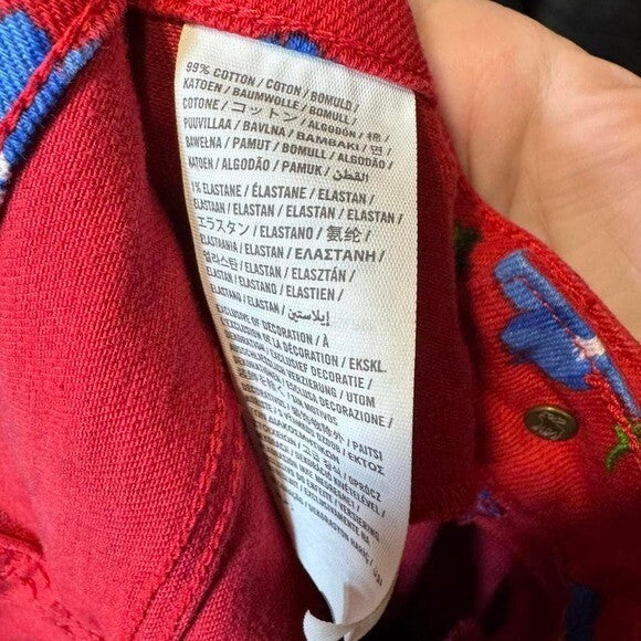 Abercrombie & Fitch Womens Floral Skinny Jeans Size 8 Red With Blue Flowers