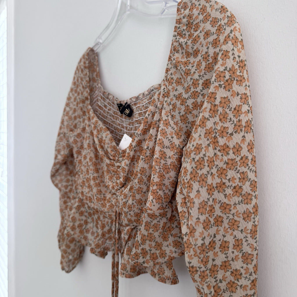 Endless Blu Lauria Top M Smocked Floral Crop Y2K Boho NWT