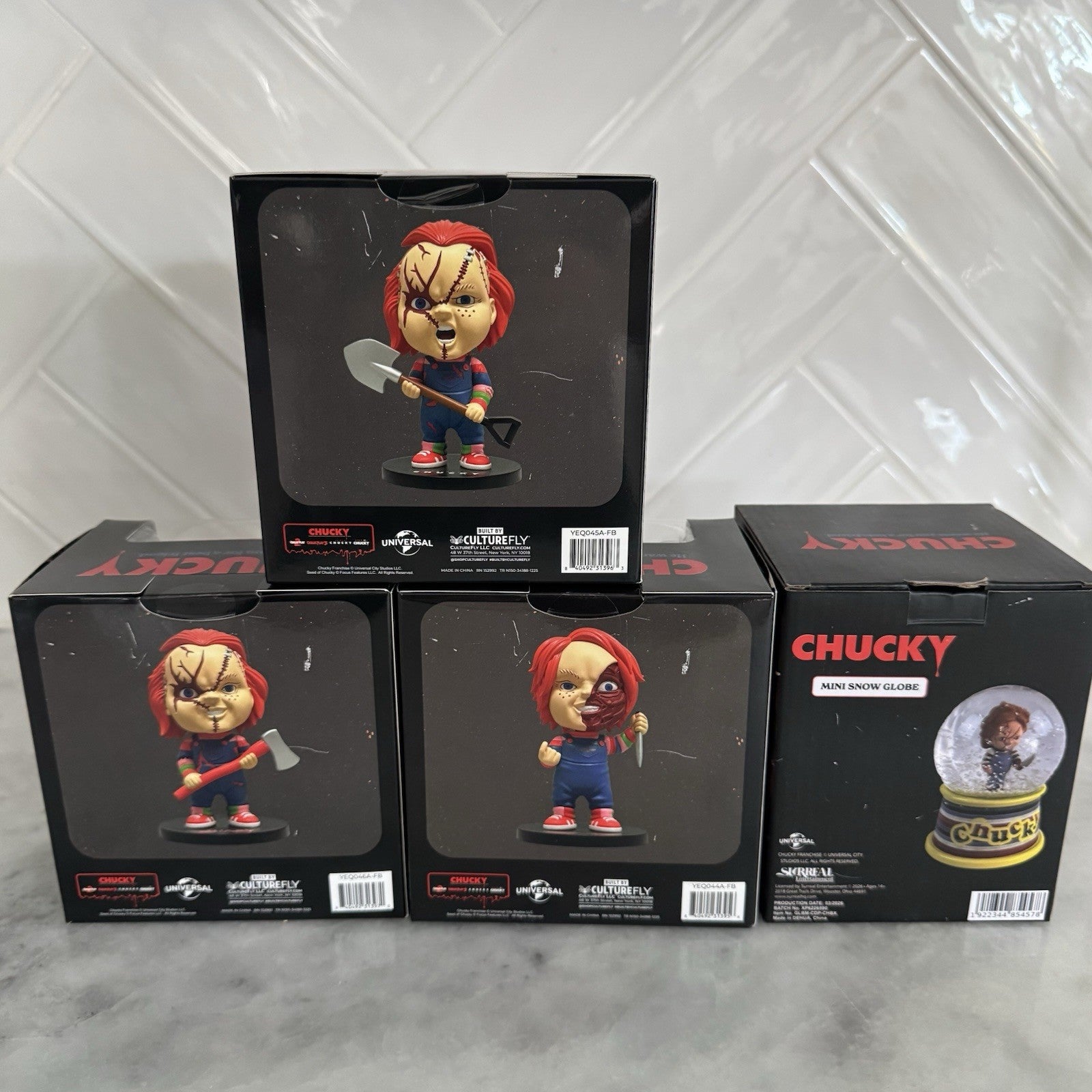 Chucky Bobblehead Lot CultuFly 1991 1998 2004 + Mini Snow Globe Horror NIB RARE
