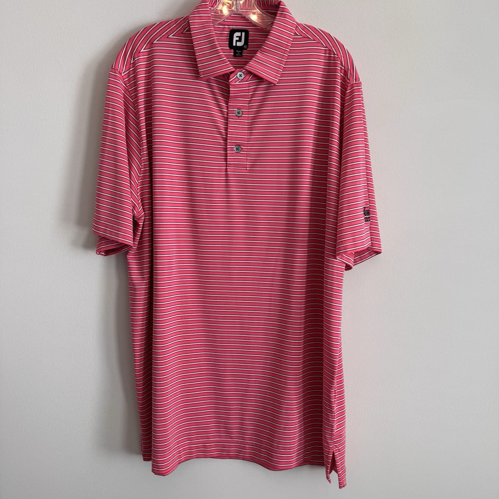 FootJoy FJ Golf Polo Shirt XL Pink Striped Holiday Panama City Beach Men’s