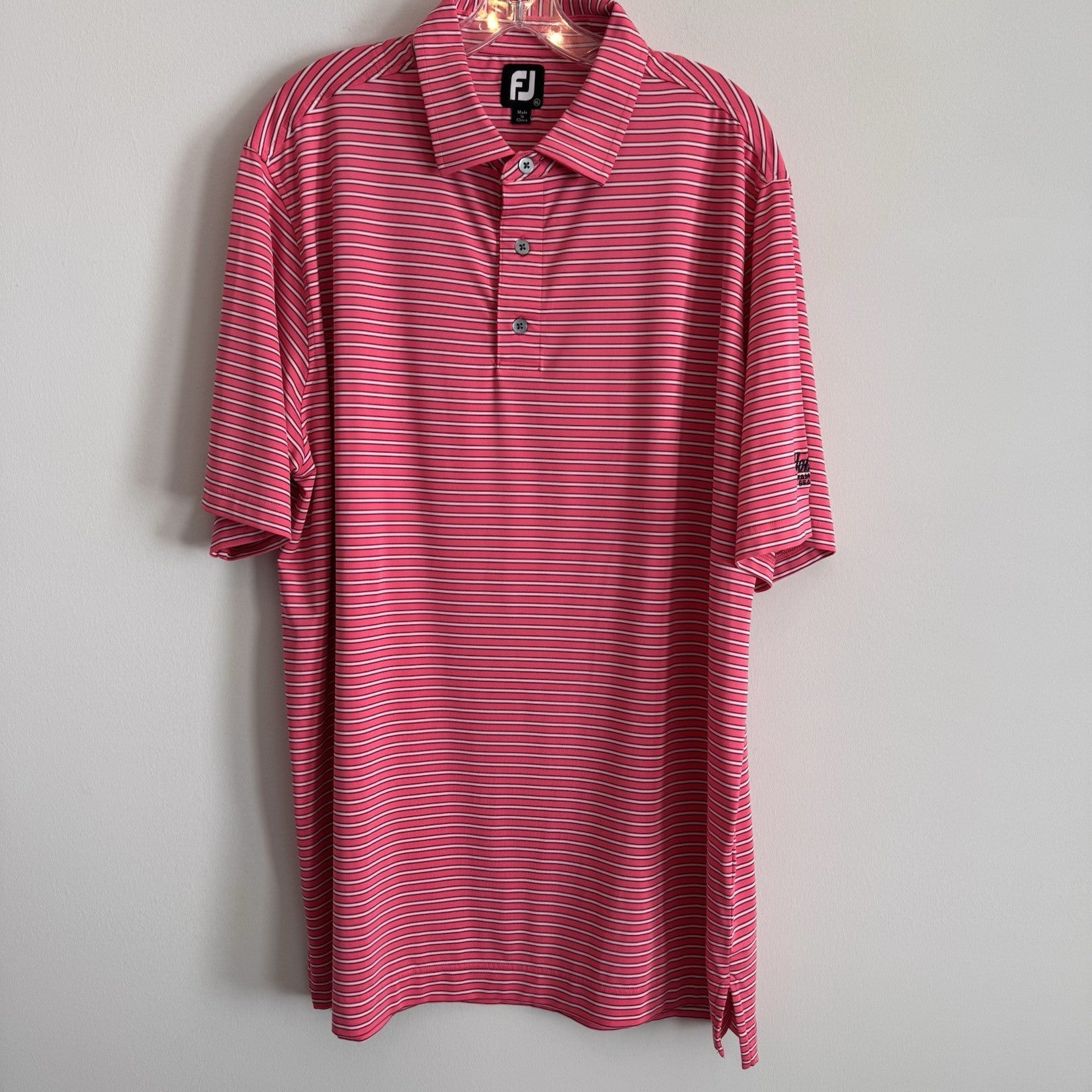 FootJoy FJ Golf Polo Shirt XL Pink Striped Holiday Panama City Beach Men’s