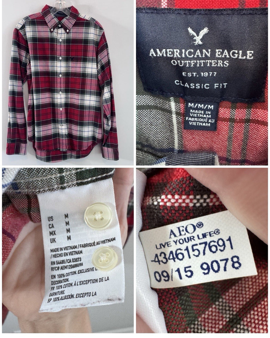 American Eagle Men’s Medium Shirt Lot 7 Plaid Button Up Vintage Fit Classic
