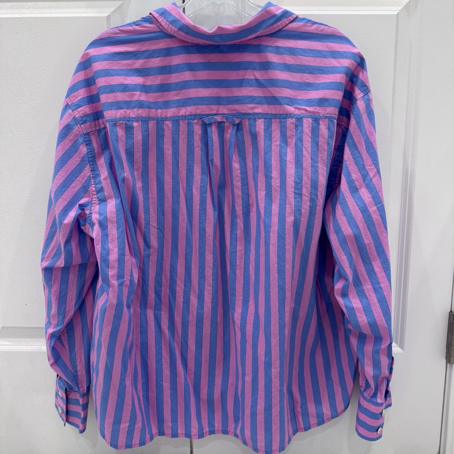 Talbots Plus Womens Striped Popover Blouse 1X Pink Blue Cotton Top