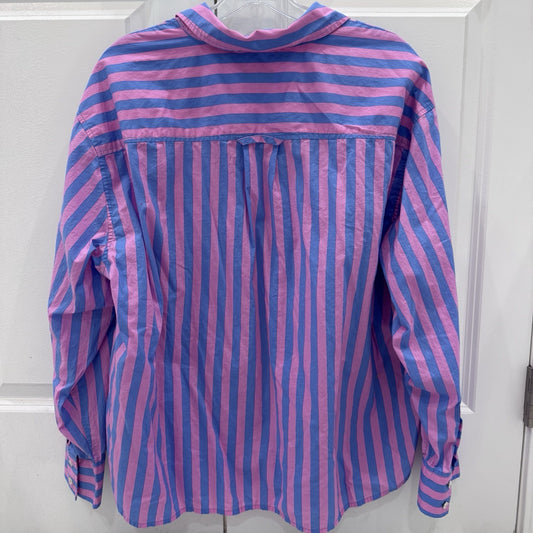 Talbots Plus Womens Striped Popover Blouse 1X Pink Blue Cotton Top