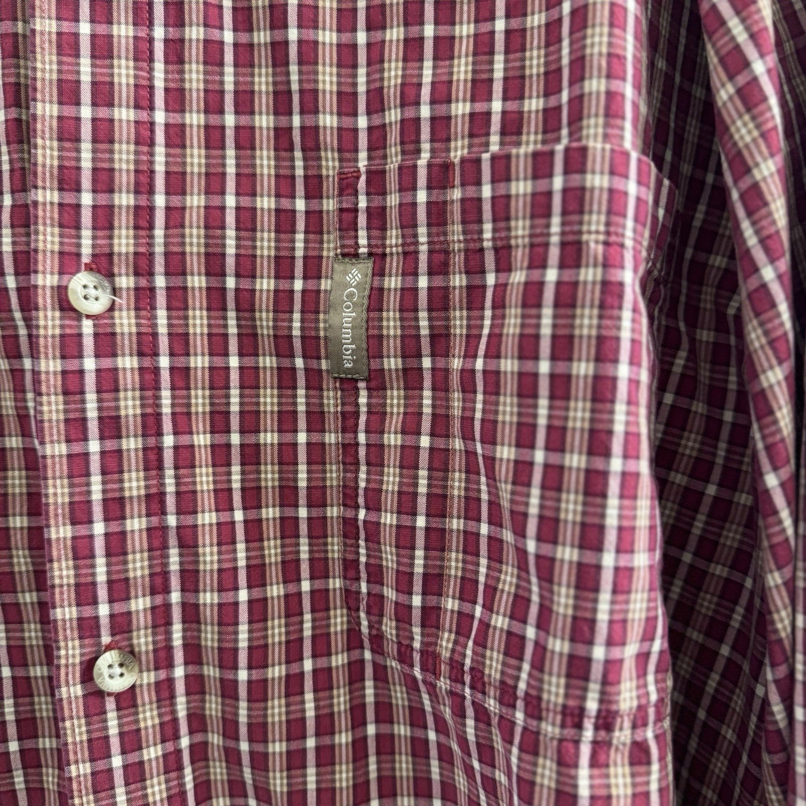 Columbia Men’s Button Down Shirt XLT Tall Red Plaid 100% Cotton Long Sleeve