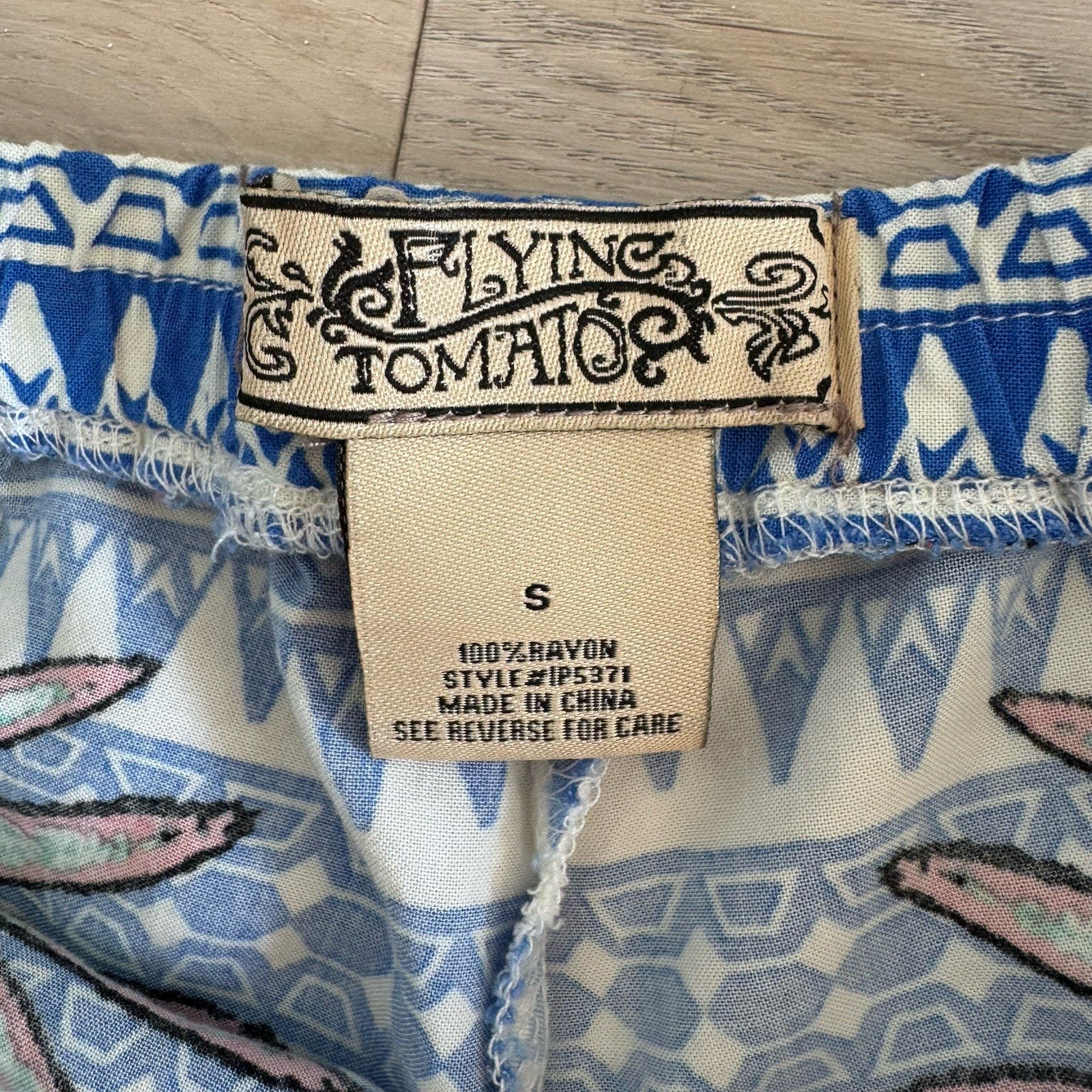 Flying Tomato Boho Tribal Shorts Tassel Tie Blue Green Size S