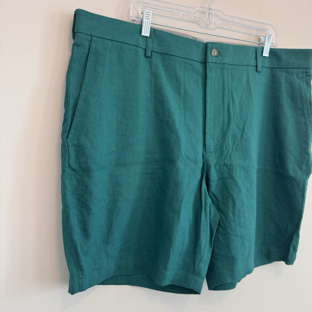 Walter Hagen Men's Clubhouse Linen Shorts W42 9" Inseam Flat Front Green NWT