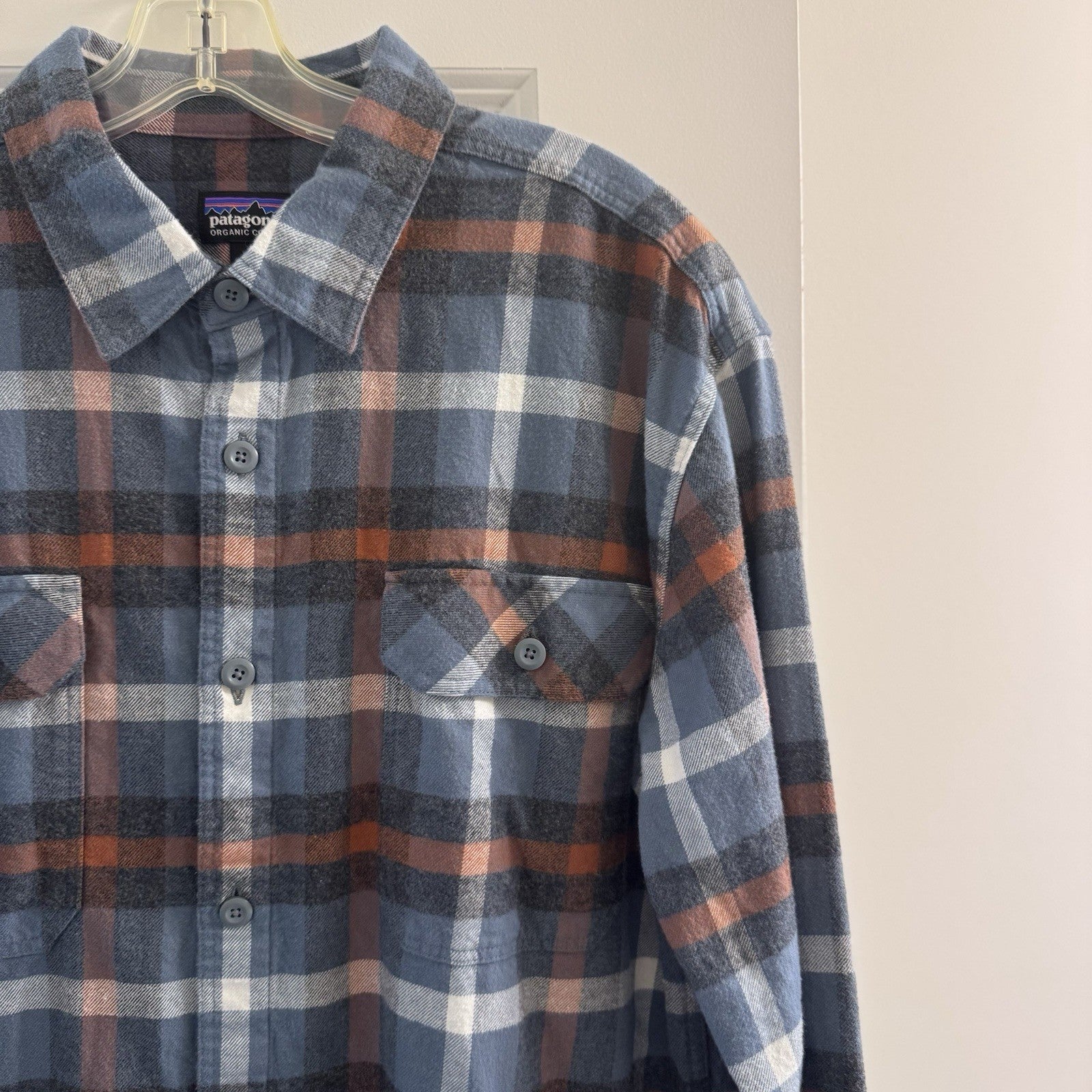 Patagonia Organic Cotton Flannel Shirt Men’s Large Plaid Long Sleeve Blue Red