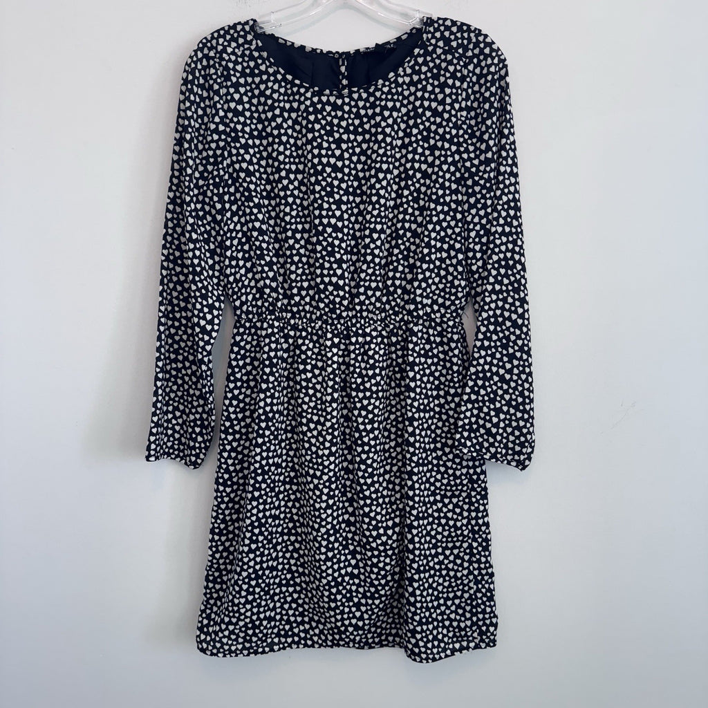 J.Crew Mercantile Heart Print Dress Women’s Size 4 Black White Long Sleeve